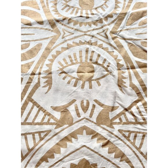 ANTHROPOLOGIE Ivory Gold Mystic Eye Print 100% Cotton 106" x 84" Fabric - Picture 1 of 14